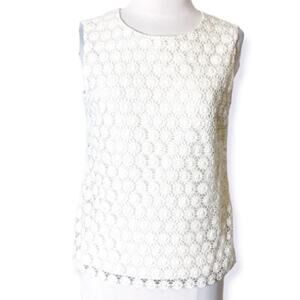 Blue Les‎ Copains embroidered floral appliqué front poplin top white sz 40